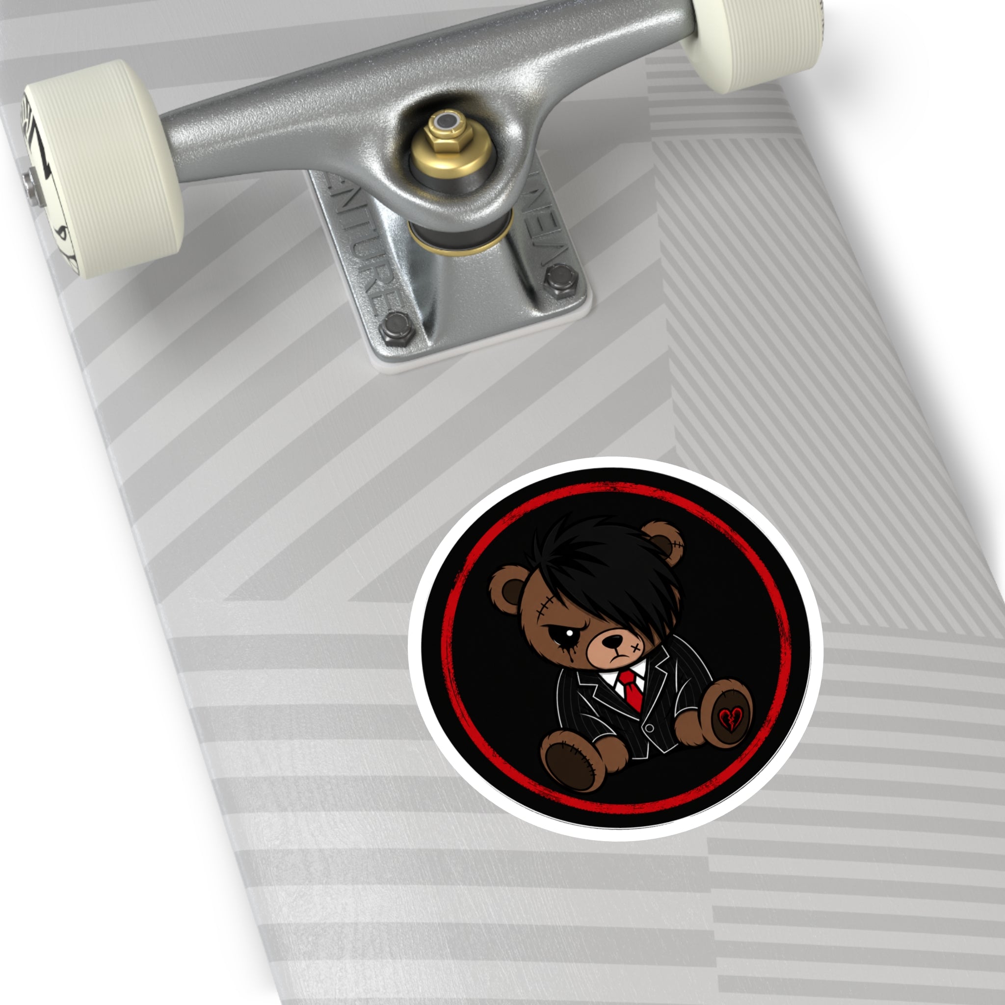 Emo Teddy Bear Round Sticker — Cute Goth Laptop Decal (Indoor/Outdoor)